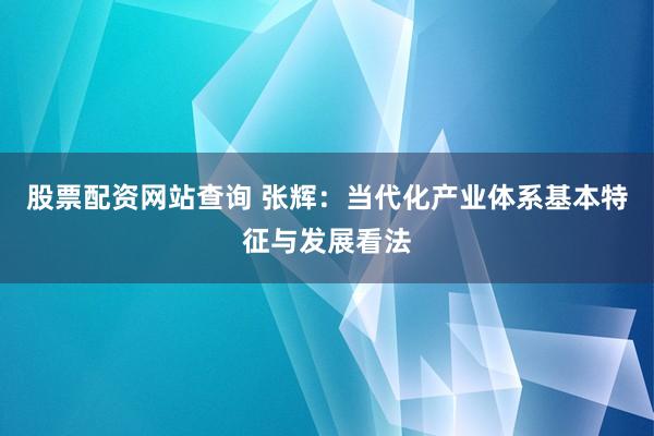 股票配资网站查询 张辉：当代化产业体系基本特征与发展看法