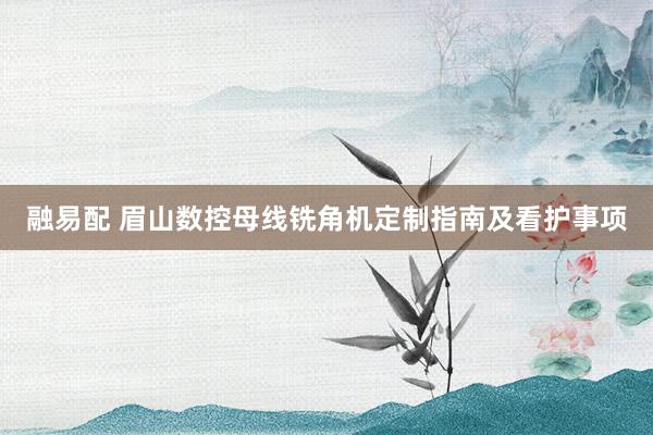 融易配 眉山数控母线铣角机定制指南及看护事项