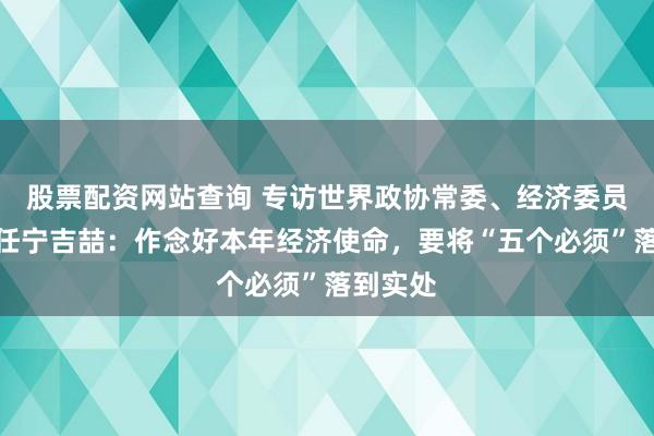 股票配资网站查询 专访世界政协常委、经济委员会副主任宁吉喆：作念好本年经济使命，要将“五个必须”落到实处