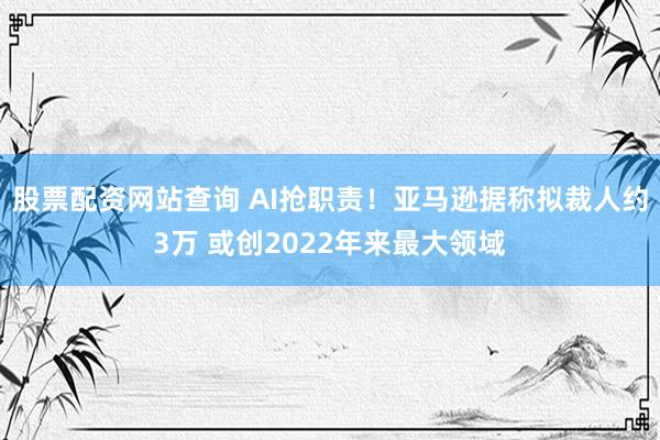 股票配资网站查询 AI抢职责！亚马逊据称拟裁人约3万 或创2022年来最大领域